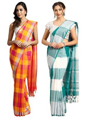 Multicolor woven blended cotton saree with blouse 1
