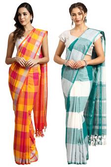 Multicolor woven blended cotton saree with blouse