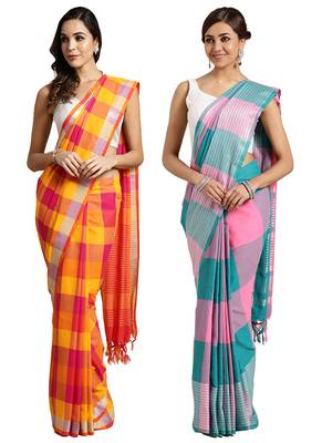 Multicolor woven blended cotton saree with blouse 1