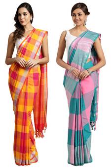 Multicolor woven blended cotton saree with blouse