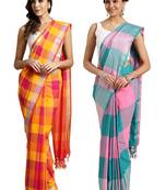 Multicolor woven blended cotton saree with blouse