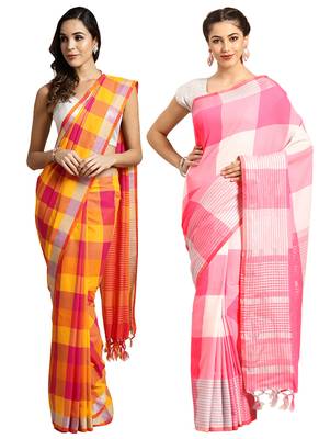 Multicolor woven blended cotton saree with blouse 1