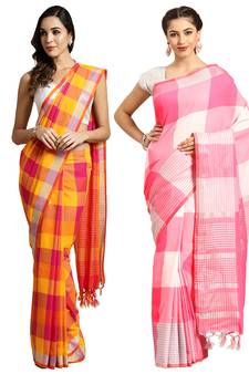 Multicolor woven blended cotton saree with blouse