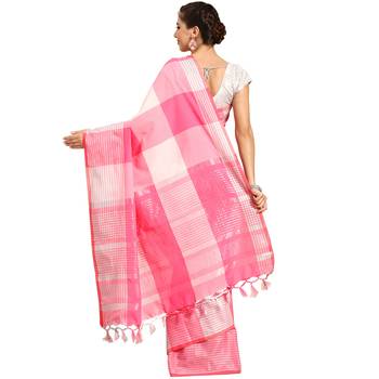 Multicolor woven blended cotton saree with blouse 3