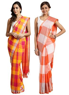 Multicolor woven blended cotton saree with blouse 1