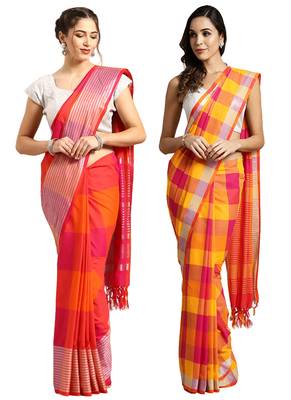 Multicolor woven blended cotton saree with blouse 1