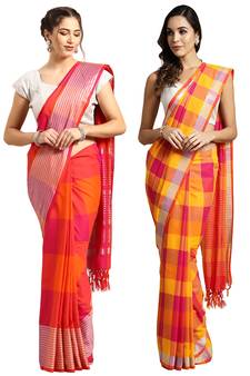 Multicolor woven blended cotton saree with blouse