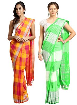 Multicolor woven blended cotton saree with blouse 1