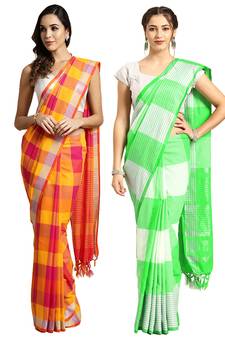 Multicolor woven blended cotton saree with blouse