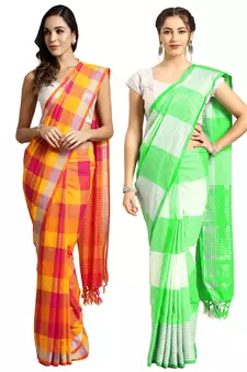 Multicolor woven blended cotton saree with blouse