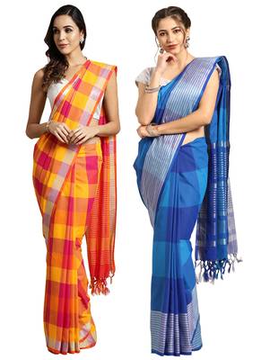 Multicolor woven blended cotton saree with blouse 1