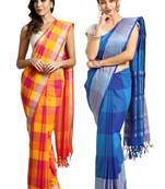 Multicolor woven blended cotton saree with blouse