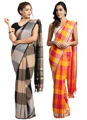 Multicolor woven blended cotton saree with blouse 1