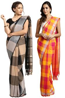 Multicolor woven blended cotton saree with blouse