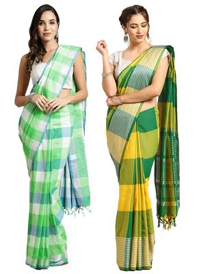 Multicolor woven blended cotton saree with blouse 1