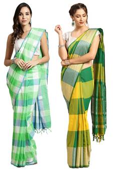 Multicolor woven blended cotton saree with blouse