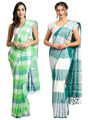 Multicolor woven blended cotton saree with blouse 1