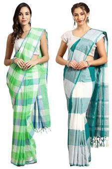 Multicolor woven blended cotton saree with blouse