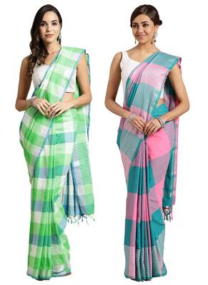 Multicolor woven blended cotton saree with blouse 1