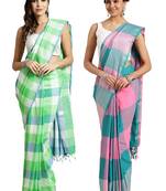 Multicolor woven blended cotton saree with blouse