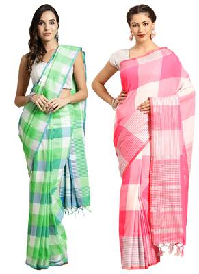 Multicolor woven blended cotton saree with blouse 1