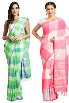 Multicolor woven blended cotton saree with blouse