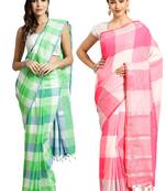 Multicolor woven blended cotton saree with blouse