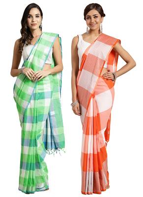 Multicolor woven blended cotton saree with blouse 1