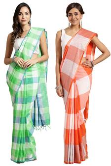 Multicolor woven blended cotton saree with blouse