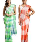Multicolor woven blended cotton saree with blouse