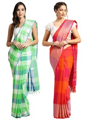 Multicolor woven blended cotton saree with blouse 1