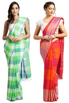 Multicolor woven blended cotton saree with blouse