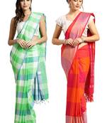 Multicolor woven blended cotton saree with blouse