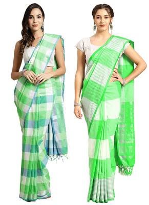 Multicolor woven blended cotton saree with blouse 1