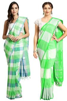 Multicolor woven blended cotton saree with blouse