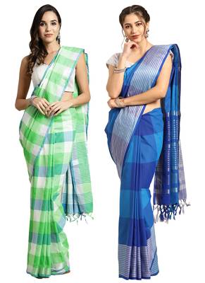 Multicolor woven blended cotton saree with blouse 1