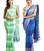 Multicolor woven blended cotton saree with blouse