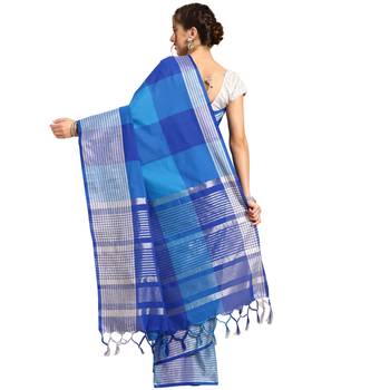 Multicolor woven blended cotton saree with blouse 3