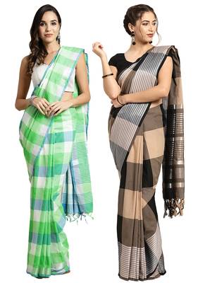Multicolor woven blended cotton saree with blouse 1