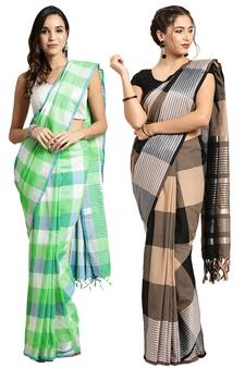 Multicolor woven blended cotton saree with blouse