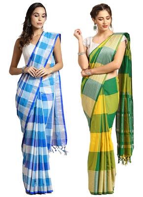 Multicolor woven blended cotton saree with blouse 1