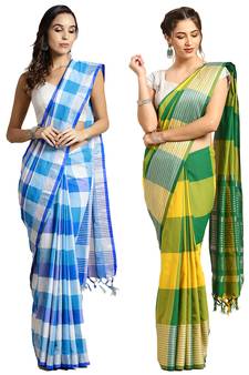 Multicolor woven blended cotton saree with blouse