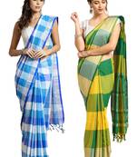 Multicolor woven blended cotton saree with blouse