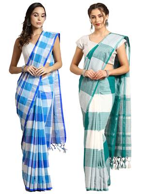 Multicolor woven blended cotton saree with blouse 1