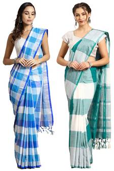 Multicolor woven blended cotton saree with blouse