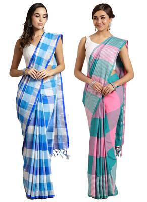 Multicolor woven blended cotton saree with blouse 1