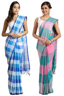 Multicolor woven blended cotton saree with blouse
