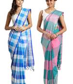 Multicolor woven blended cotton saree with blouse