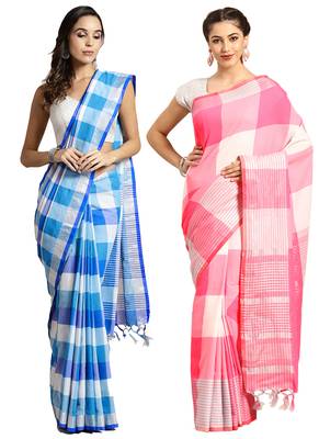 Multicolor woven blended cotton saree with blouse 1