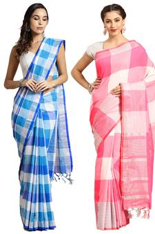 Multicolor woven blended cotton saree with blouse